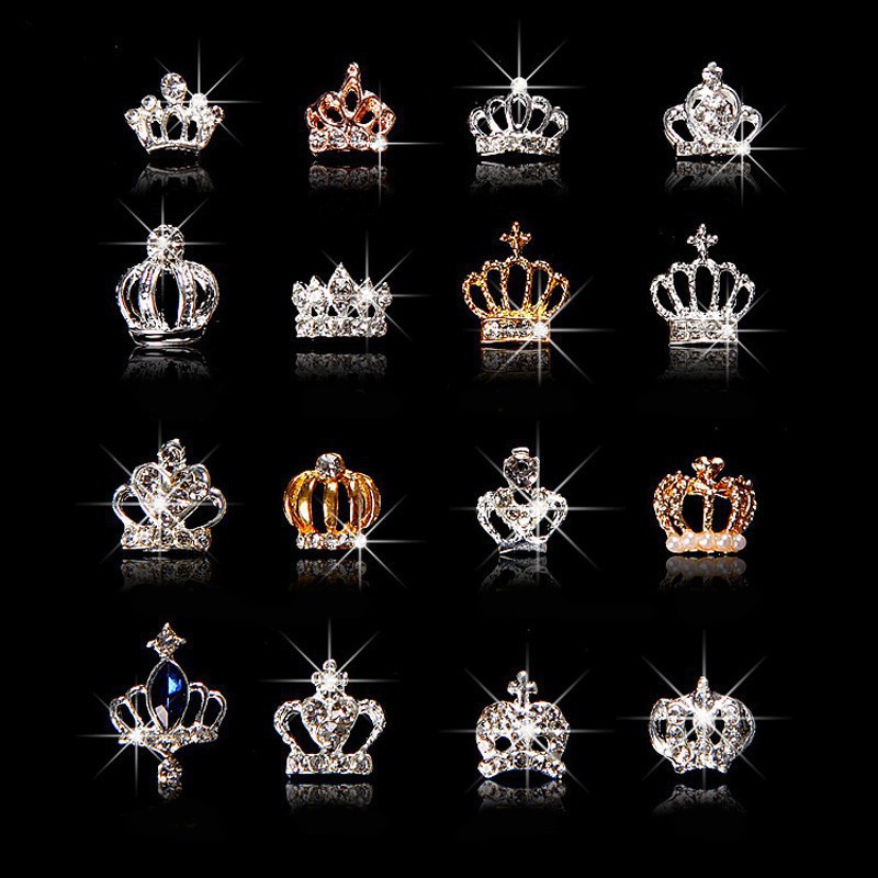 Set 10 hạt đính trang trí móng tay nghệ thuật hình vương miện 3D