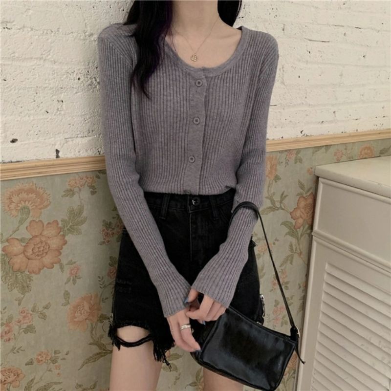 Áo Khoác Cardigan nữ tay dài cổ tròn hàn quốc thời trang 2021