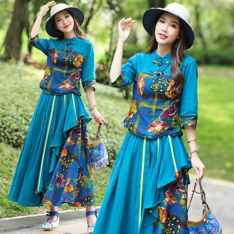 Bộ Trang Phục Thời Trang Mùa Xuân Hè Phong Cách Dân Tộc Trung Hoa Cài Nút Đĩa Phong Cách Trung Hoa Cho Nữ