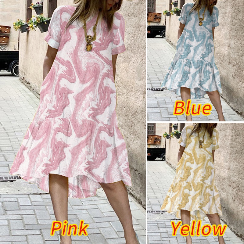 Đầm ZANZEA chữ A tay ngắn cổ tròn thời trang sành điệu dành cho phái nữ