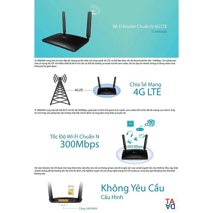 TP-Link MR6400 | Router Wi-Fi Di Động 4G LTE 150Mbps, Wifi 300Mbps | Chính Hãng Bảo Hành 24 Tháng 1 Đổi 1