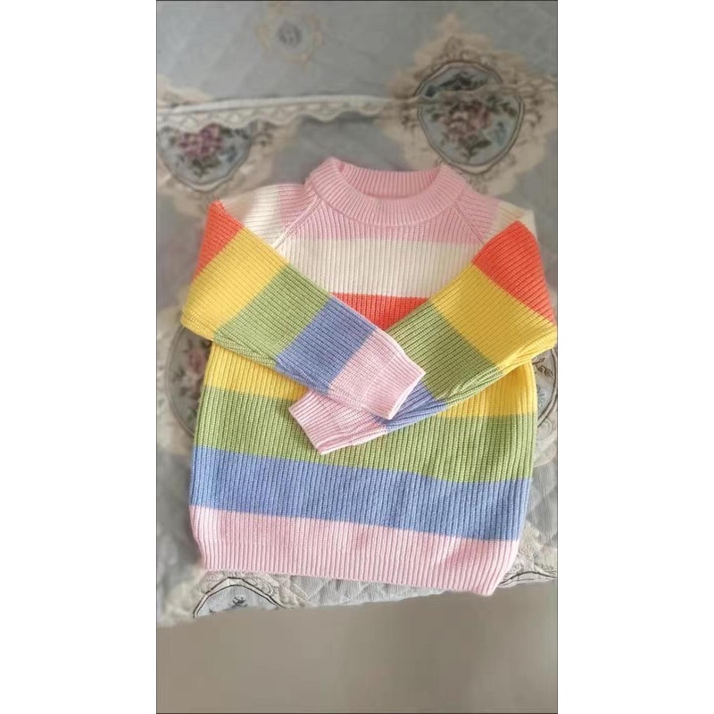 Áo len tăm cổ tròn phối nhiều màu cho bé gái  N00620