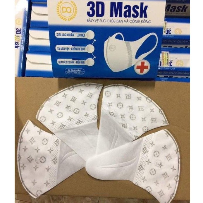 (Hot) Hộp 50 chiếc khẩu trang 3D mask họa tiết L.V hothit