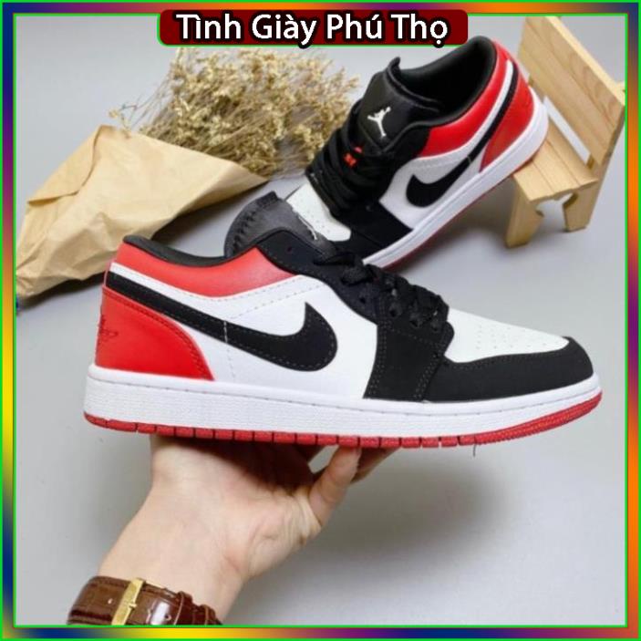 Giày Jordan cổ thấp màu đỏ đen, giày Jordan 1 low thời trang hàng đẹp full box bill