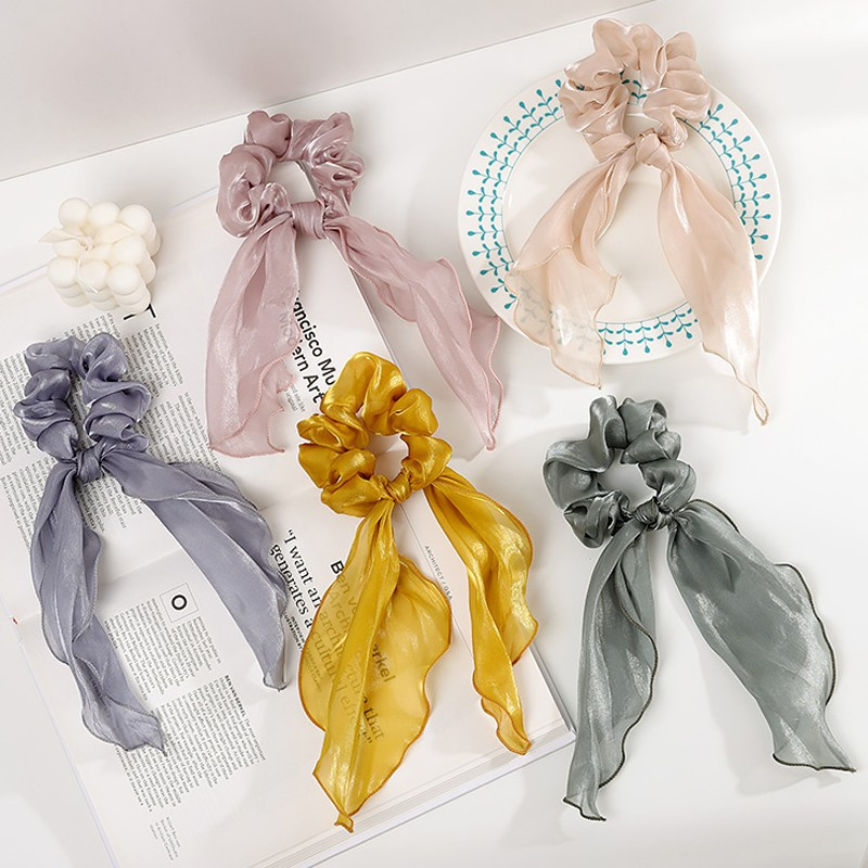 Dây buộc tóc co giãn bằng vải satin màu trơn thời trang cho nữ