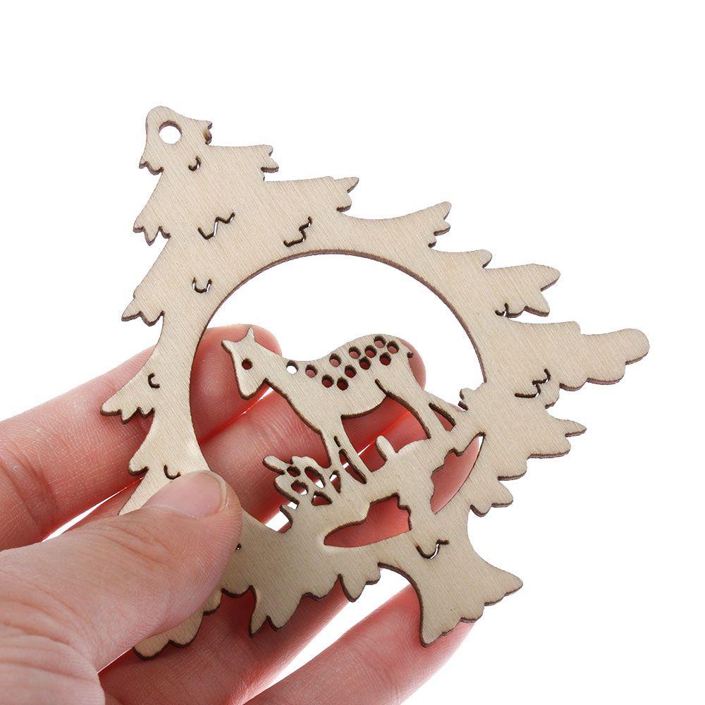 Set 3 Phụ Kiện Treo Trang Trí Cây Thông Giáng Sinh Bằng Gỗ Hình Thiên Thần &amp; Nai Sừng Tấm DIY