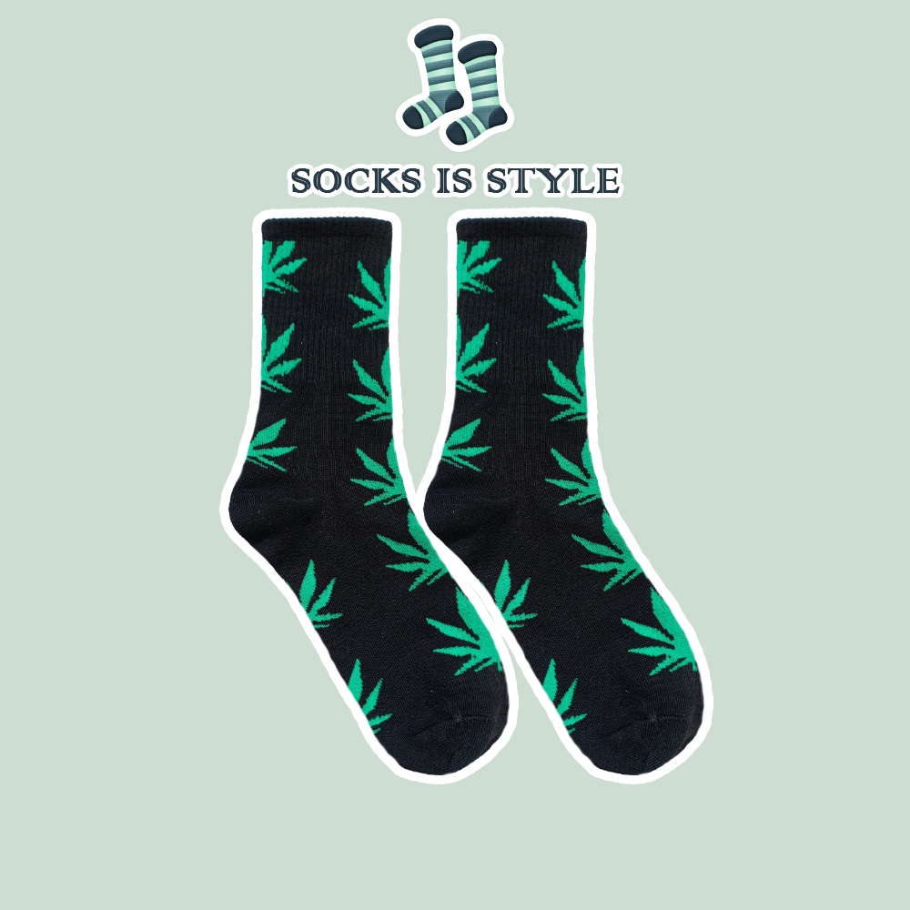 Tất Vớ Nam Nữ Unisex Cotton Siêu Co Dãn Thể Thao Cao Cấp Cổ Cao Họa Tiết Lá Chất Hip Hop Trượt Ván Bóng Rổ
