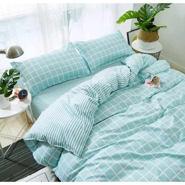 Bộ polycotton - xanh bạc hà kẻ ô