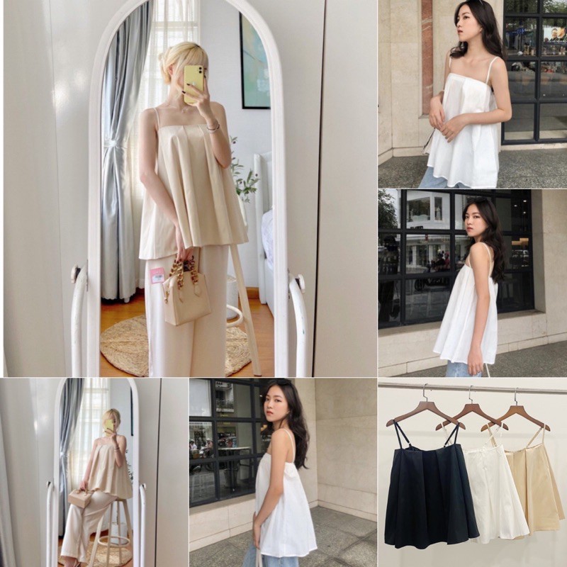 Áo Kiểu HAI DÂY VIN TOP thiết kế xếp li nhẹ form rộng màu sắc style vintage free size