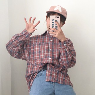 áo sơ mi ulzzang sơ mi nữ kẻ caro áo kiểu dáng hàn quốc rộng
