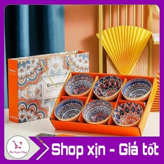 Bộ 6 chén kèm đũa chi tiết Thổ Cẩm sang trọng