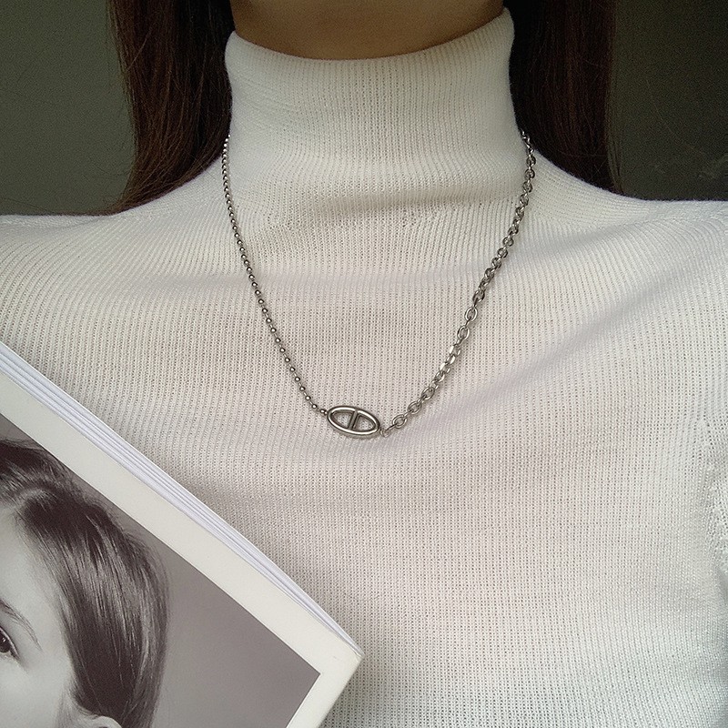 Dây Chuyền Dây Xích Ngắn Bằng Kim Loại Mỏng Ghép Hình Mũi Heo Phong Cách Hàn Quốc Thời Trang Đơn Giản