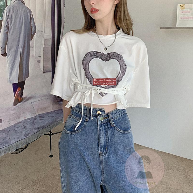 Áo Thun Ngắn Tay Cổ Tròn In Họa Tiết Trái Tim Thời Trang Mùa Hè Cho Nữ