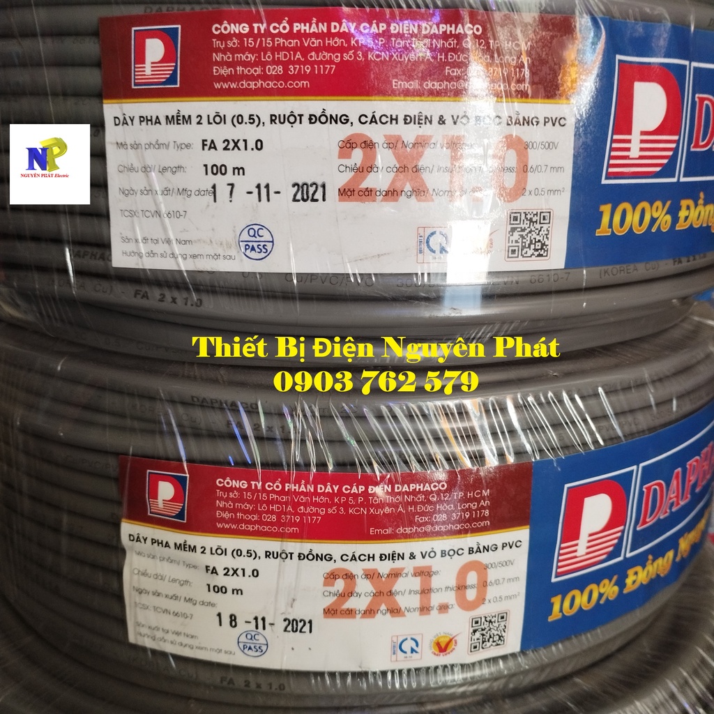 Dây Điện Đôi 2x1.0 - Cuộn 100 Mét Dây Pha Tròn Xám 2 Lớp Vỏ Bọc PVC
