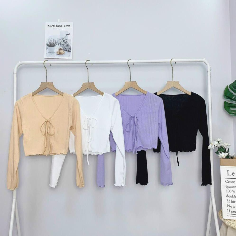 Áo khoác cardigan cột dây croptop - tay dài - hàng vải tốt loại 1