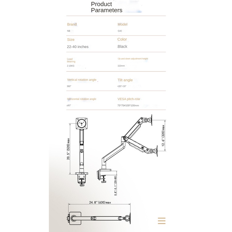 Giá Treo Màn Hình NB-G40 - Arm màn hình hỗ trợ Treo Màn 22-40 Inch - Tải Trọng 15Kg / Model Mới