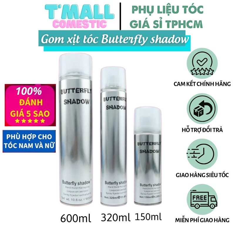 Gôm xịt tóc Butterfly Shadow 150ml 320ml 600ml Chính hãng, Gôm bạc giữ nếp tạo kiểu nam nữ PLTPINKY