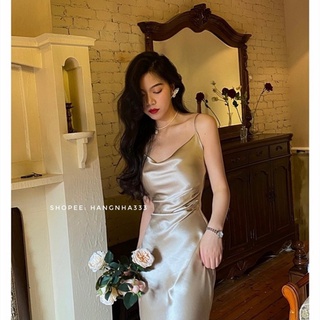 SẴN🔥Váy lụa 2 dây cổ đổ phi lụa cao cấp - Hàng mới về
