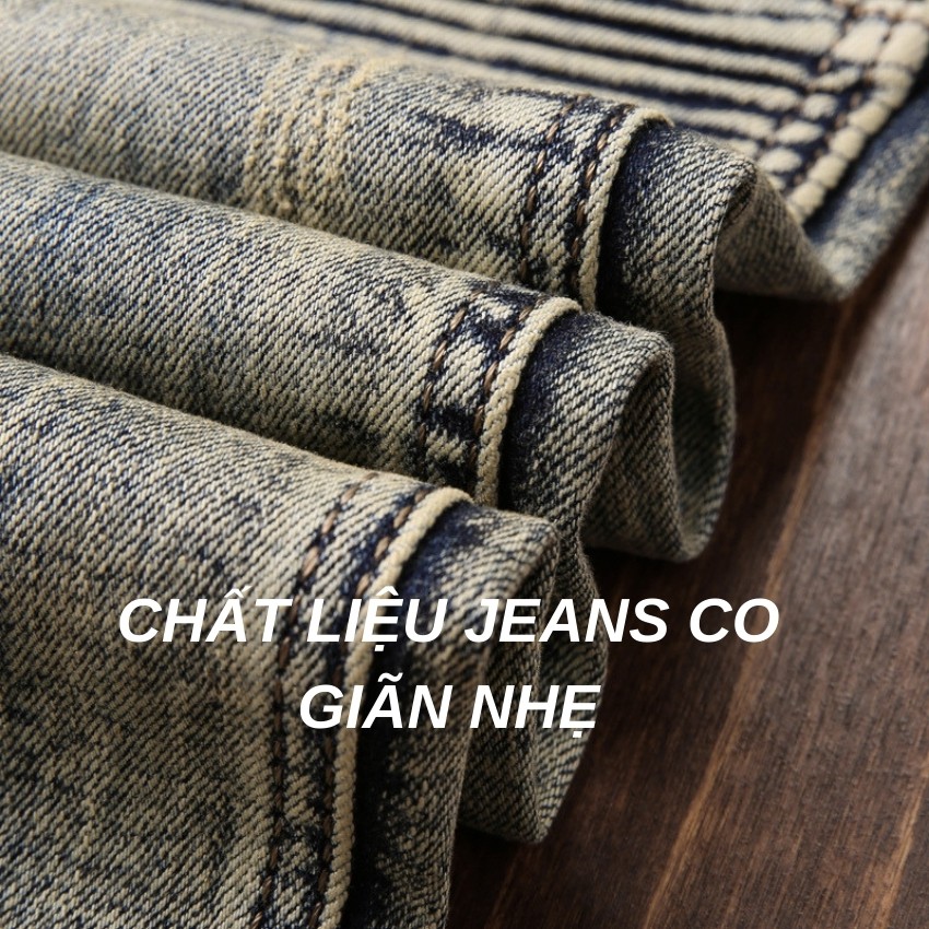 Quần jean nam cao cấp ống ôm LEVAMEN chất liệu vải bò jeans co giãn nhẹ Motorbike nhăn gối QJ003 | BigBuy360 - bigbuy360.vn