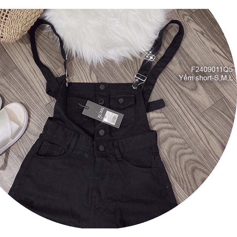 Quần yếm ngắn kaki jean hai dây nút 4 túi rách lai TT2409