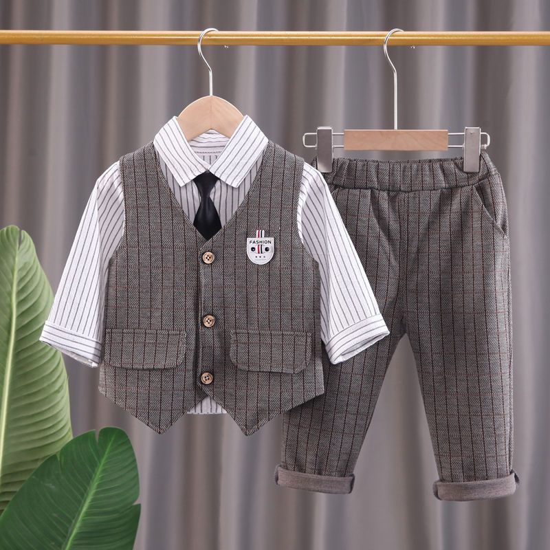 Bộ Áo Sơ Mi Cổ Chữ V + Áo Vest + Quần Dài Phong Cách Hàn Quốc Thời Trang Xuân Thu Mới 2022 Cho Bé Trai