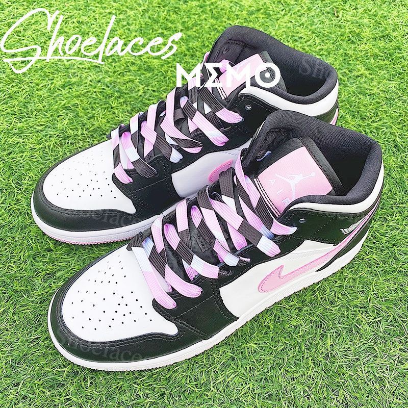 Dây Giày Custom AJ1 White Black Light Pink - Dây Phối Màu Đen Hồng Sáng Memo