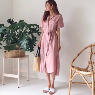 Đầm váy freesize sơ mi hồng túi mổ