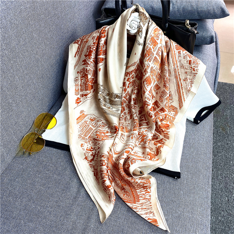 Khăn choàng cổ vải lụa giả họa tiết thời trang dành cho phụ nữ 90x90cm