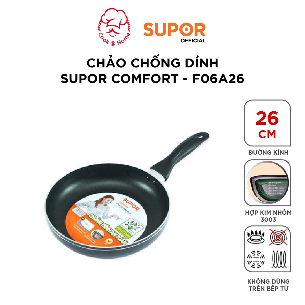 Chảo chống dính Supor Comfort size 20, 22, 24, 26, 28, 30cm -F06A26