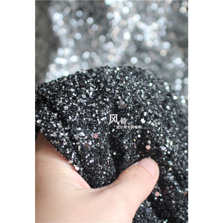 Tấm Vải Đính Sequin Lấp Lánh Màu Đen / Vàng / Bạc Dùng May Đầm