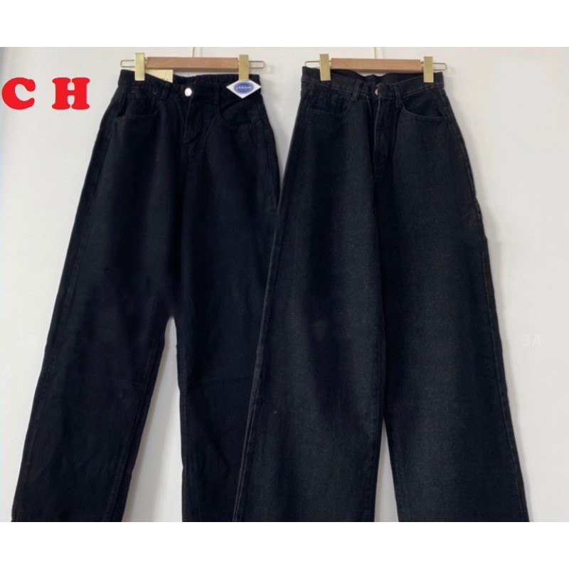 Quần ống rộng đen cạp siêu cao C.OU966