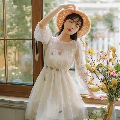 Đầm Ulzzang tiểu thư đính hoa (có sẳn) | BigBuy360 - bigbuy360.vn