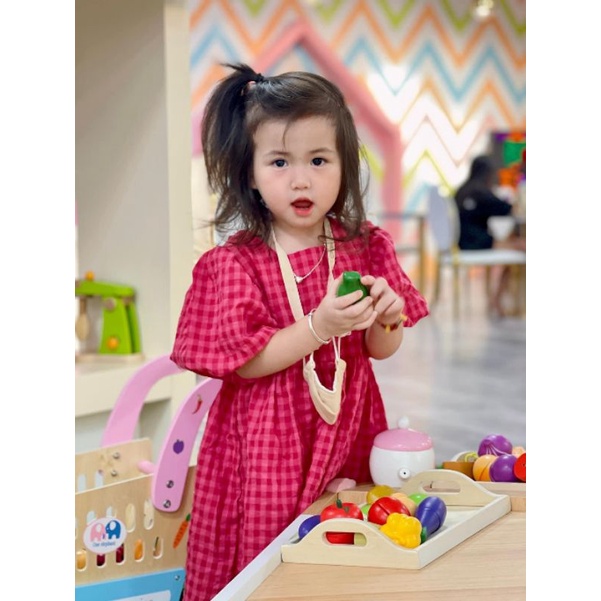 🍓🍓 ĐẦM HỒNG KẺ CA RÔ HOT TREND CHO BÉ GÁI 🍓🍓