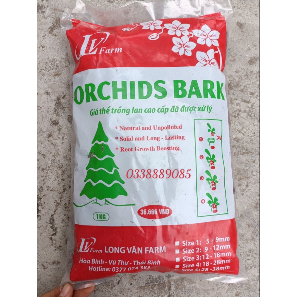 Vỏ Thông Mài Cạnh ORCHIDS BARK 1KG - LONG VÂN FARM - Giá Thể Trồng Lan