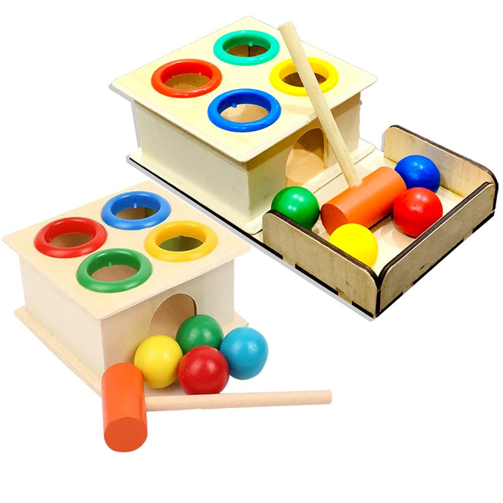 Hộp Đập Bi Gỗ Kèm Búa Có Khay Đựng Cho Bé - Đồ Chơi Giáo Dục Montessori