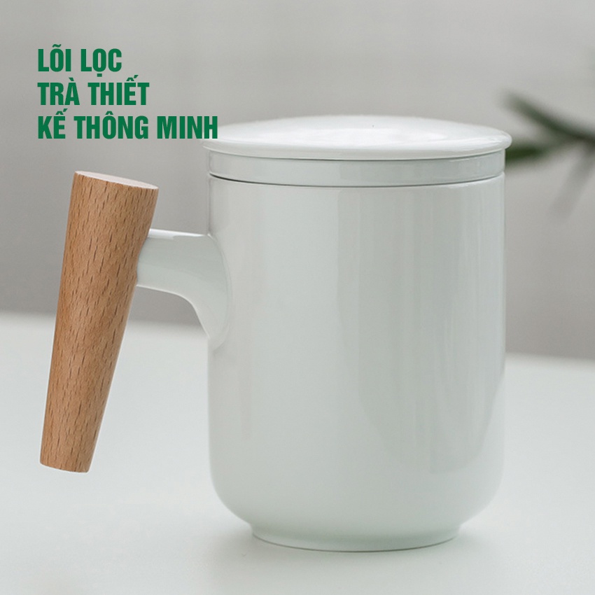 Cốc trà có lõi lọc ly uống trà bằng gốm sứ có lắp đậy thiết kế hiện đại dung tích 300ml Tea Cup