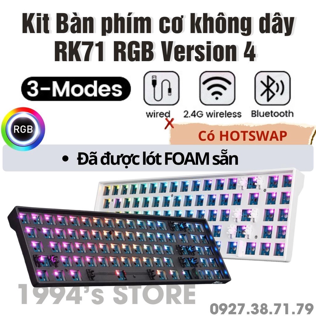 [SẴN] KIT Bàn phím cơ RK100 RK860 Led RGB - Đã LÓT FOAM - Bluetooth 5.0 | Wireless 2.4G | Dây Type C - Phần mềm Custom