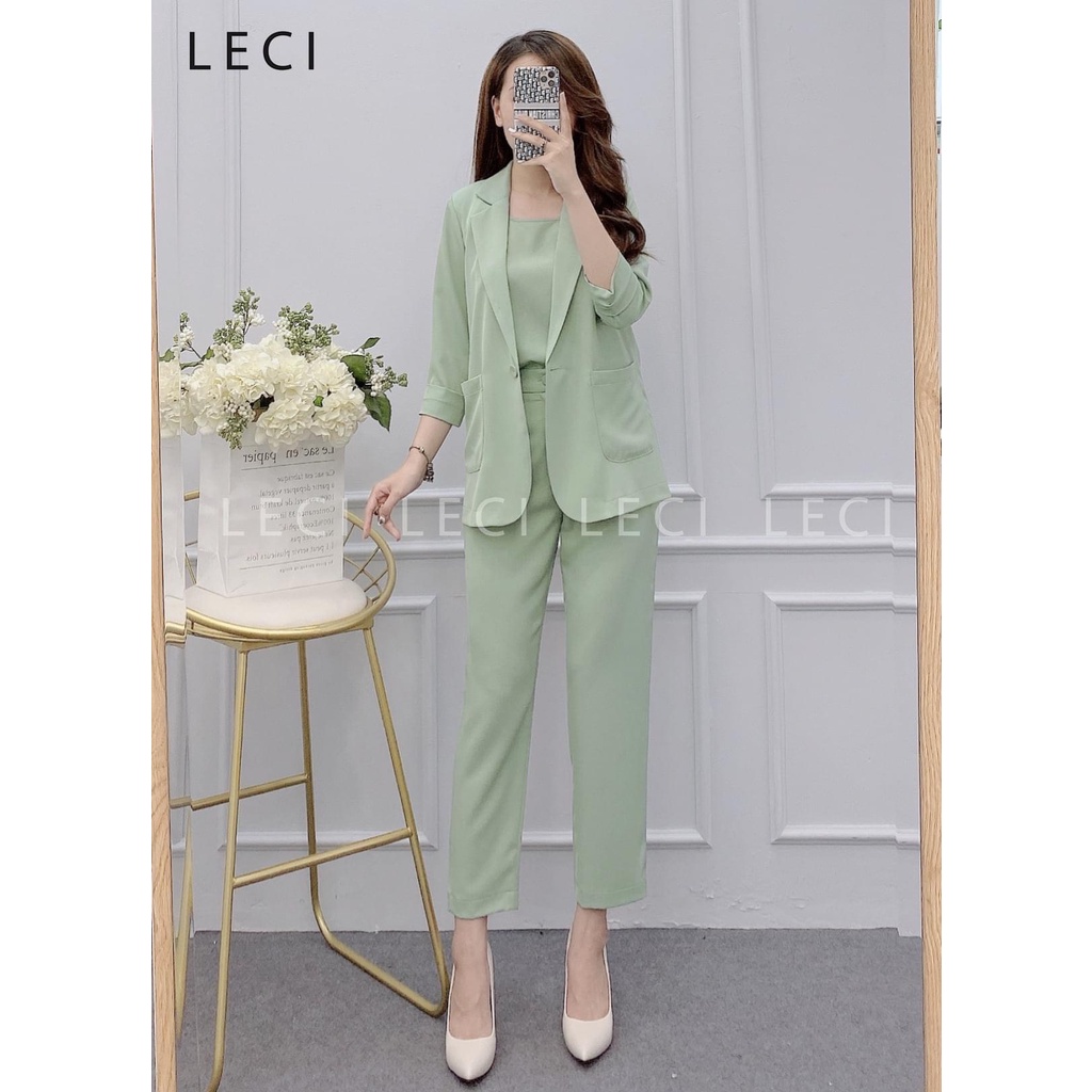 Áo vest-blazer dài tay cúc bọc túi vuông chất liệu trượt mặc mùa hè thu có đệm vai 095