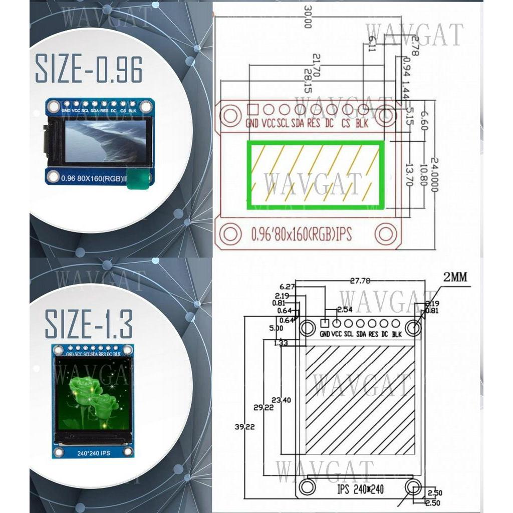 Mô đun màn hình LCD TFT 0.96/1.3 inch IPS 7P SPI HD 65K đủ màu ST7735 / ST7789 80*160 240*240