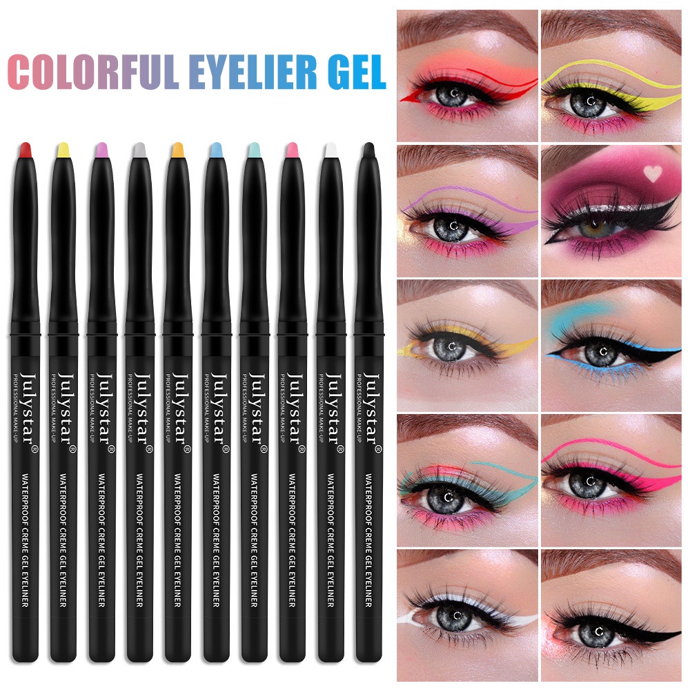 Bút Kẻ Mắt Dạng Gel 10 Màu Đen / Đỏ / Nâu Mềm Mượt Chống Thấm Nước Lâu Trôi Dễ Sử Dụng