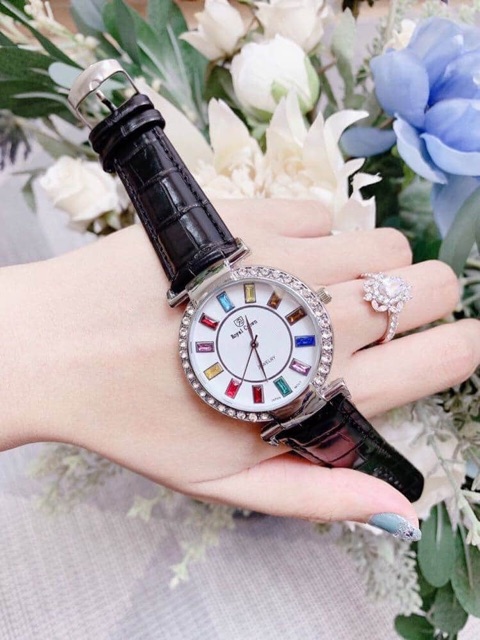 Đồng hồ nữ dây da nạm đá ngũ sắc đẹp lung linh