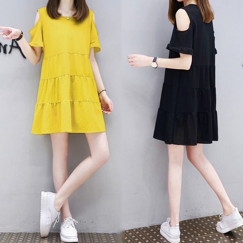 Váy Đầm Xòe Hở Vai Mặc Nhà Dạo Phố - 2 Màu