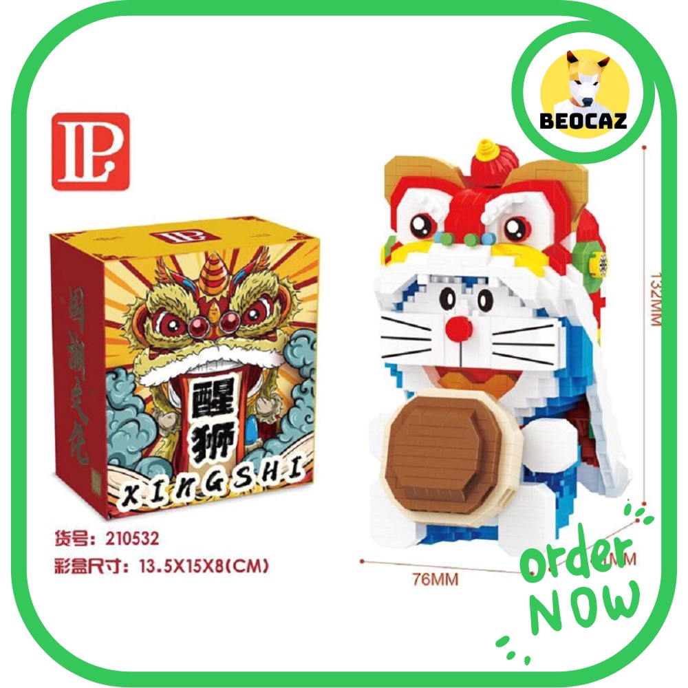 Mô hình Doraemon Mon Ú Mèo Máy Doremon lắp ráp dễ thương may mắn múa lân Tết Chính hãng Đồ chơi Beocaz