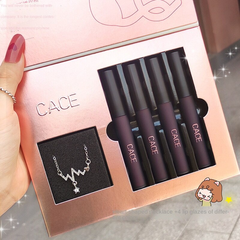 Set 4 son kem lì CACE mềm mịn hình trái tim làm quà tặng lễ tình nhân