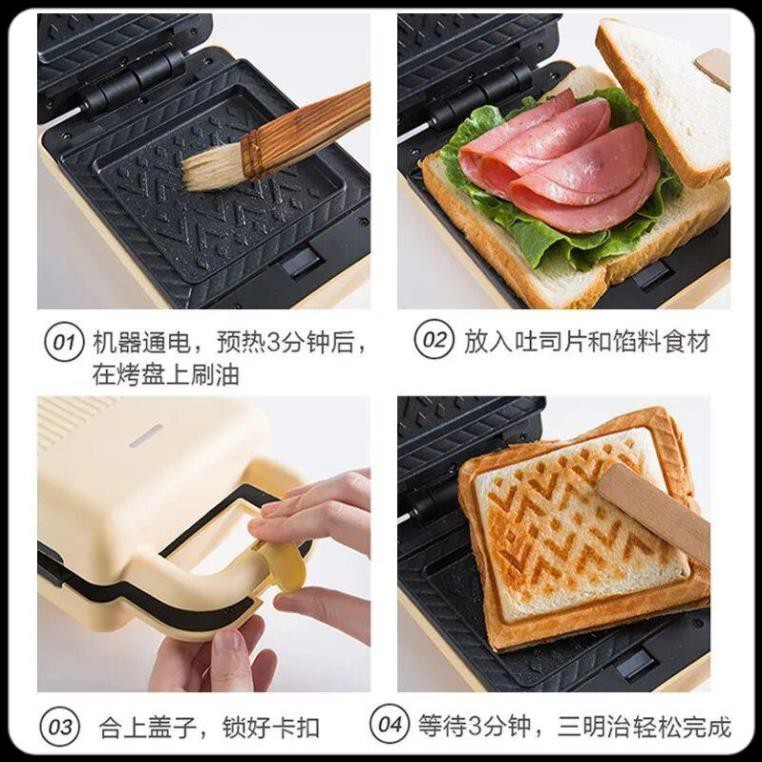 Máy Kẹp Nướng Bánh Mì Sandwich - Waffle -Bánh Quế - Hotdog - Máy Làm Bữa Ăn Sáng Cho Gia Đình_Bear P06N2
