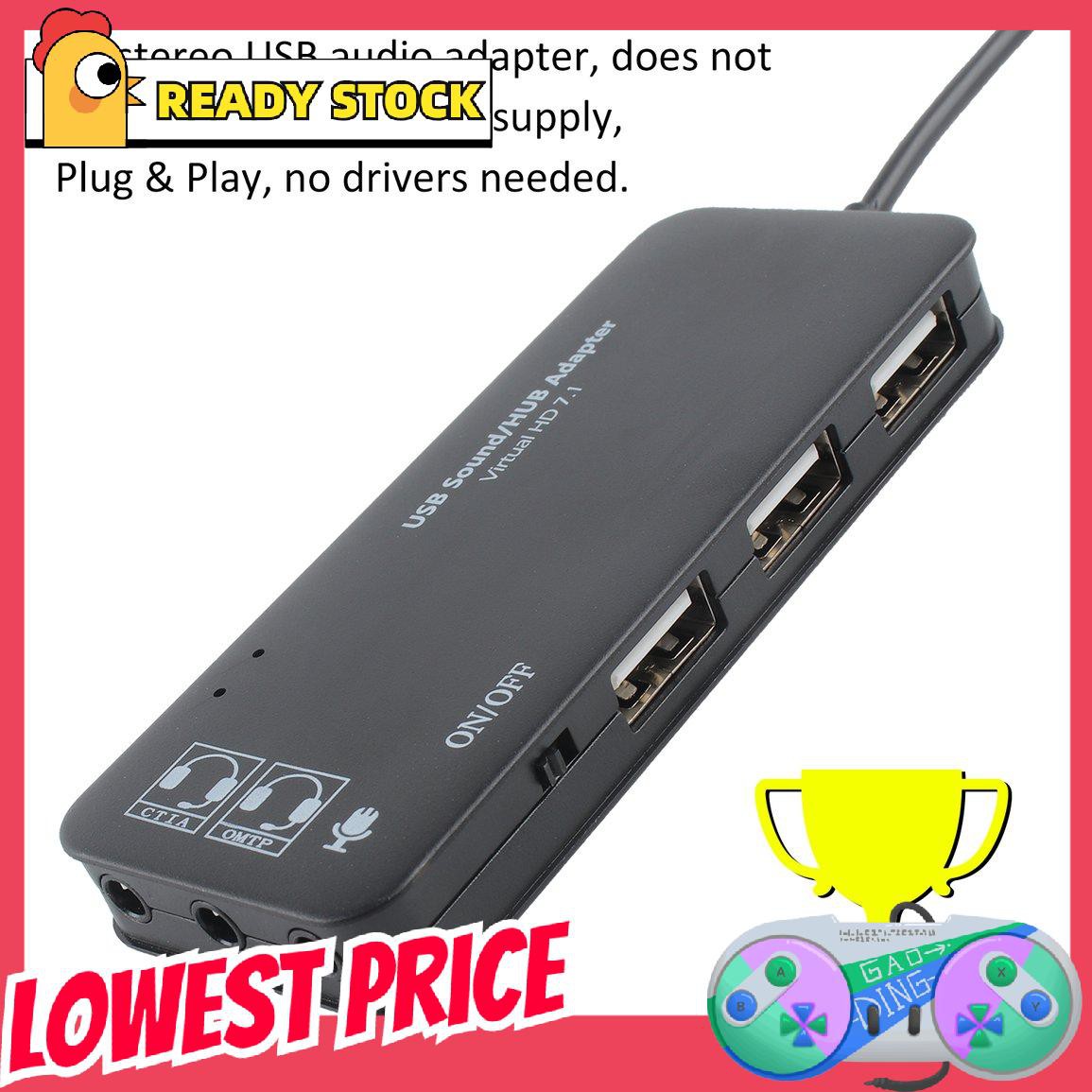 [lovely]3 Port USB2.0 Hub External USB Sound Card No External Driver Stereo Sound Card