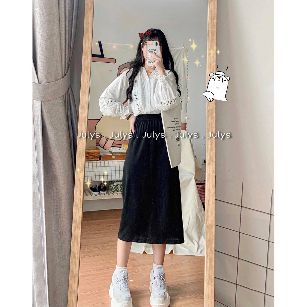 Chân váy suông thun trơn 2 màu nữ - Đầm midi cạp chun cá tính kiểu dáng oversize hot trent ulzzang