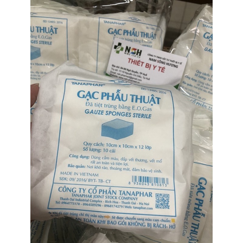 ❤ COMBO 10 5 gói Gạc phẫu thuật, gạc y tế Tanaphar 10cm x 10cm x 12 lớp tiệt trùng,gạc băng vết thương 12 lớp TANAPHAR