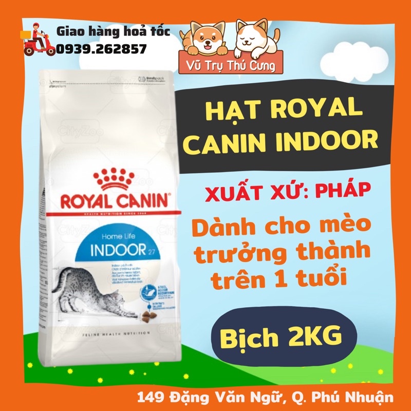 Hạt ROYAL CANIN INDOOR dành cho Mèo trưởng thành trên 1 tuổi, bịch 2Kg