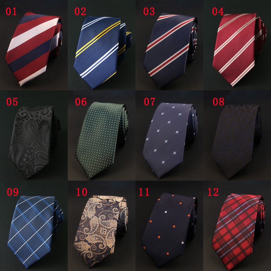 Cà Vạt Lụa Ôm Dáng Họa Tiết Kẻ Sọc / Chấm Bi 6CM Phong Cách Doanh Nhân Cho Chú Rể